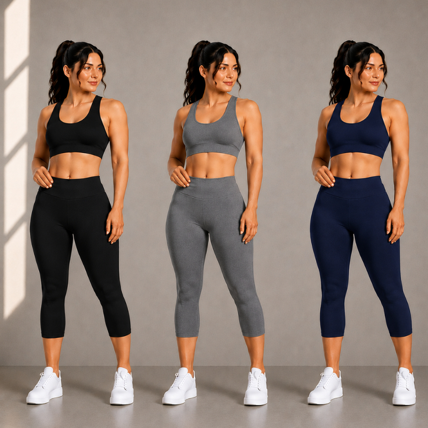 KIT 3 Calças Legging Corsário Feminina Cintura Alta Suplex Academia Fitness
