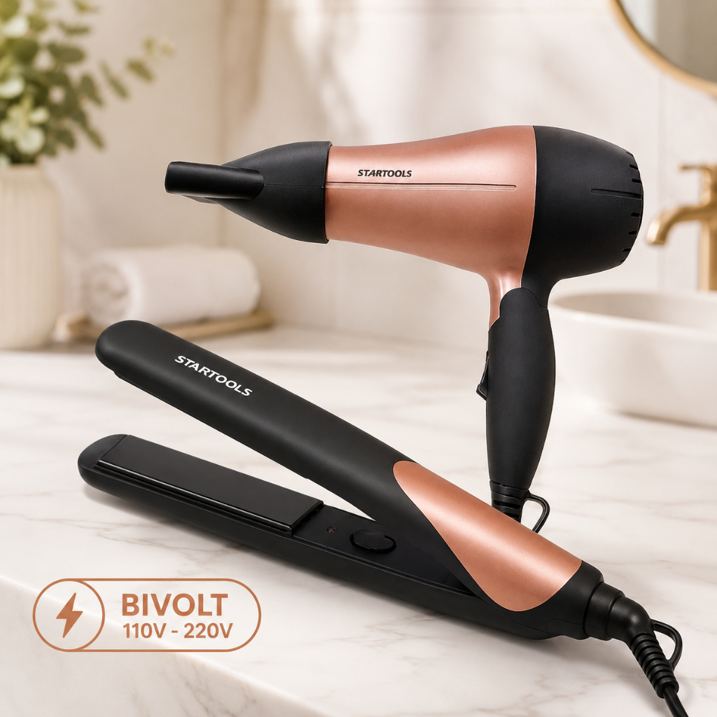 Secador de Cabelo + Chapinha Alisadora Bivolt 1200W Prancha 50W Seca Alisa e Modela