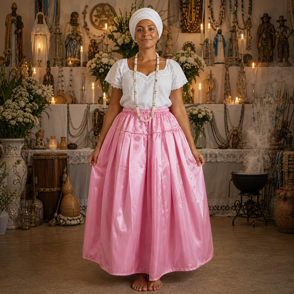 Saia de Cetim Rosa Erê Cosme Damião Umbanda/Candomblé Santo Saia cetim Lilás