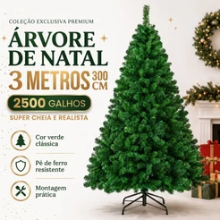 Árvore de Natal Verde 3 Metros 2500 Galhos Cheios Gigante De Luxo Pé de Ferro Pinheiro 3 Metros Premium