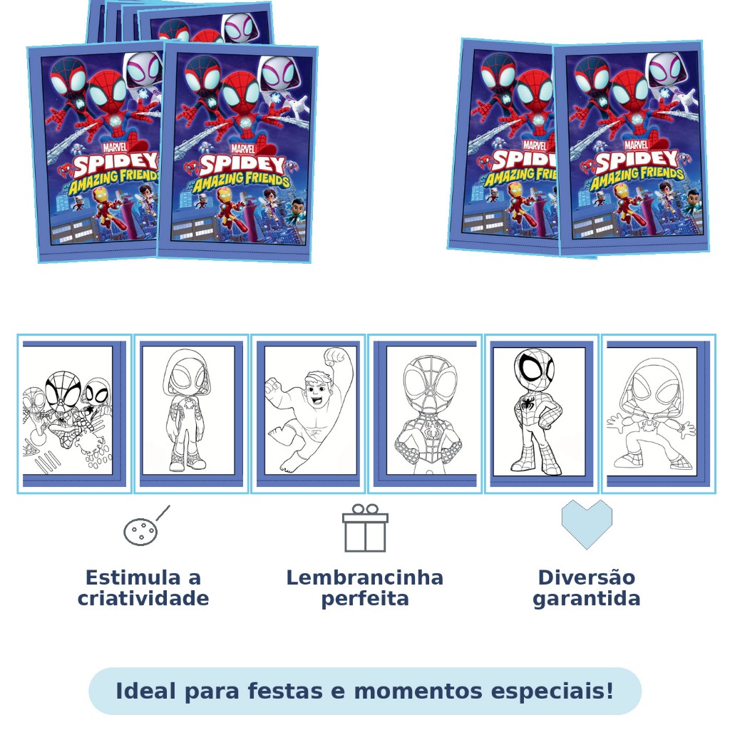 Mini Livro De Colorir Spider e Amigos Personalizado 10x7cm Lembrancinha P/ Maletinha Acrílica Saquinho Surpresa