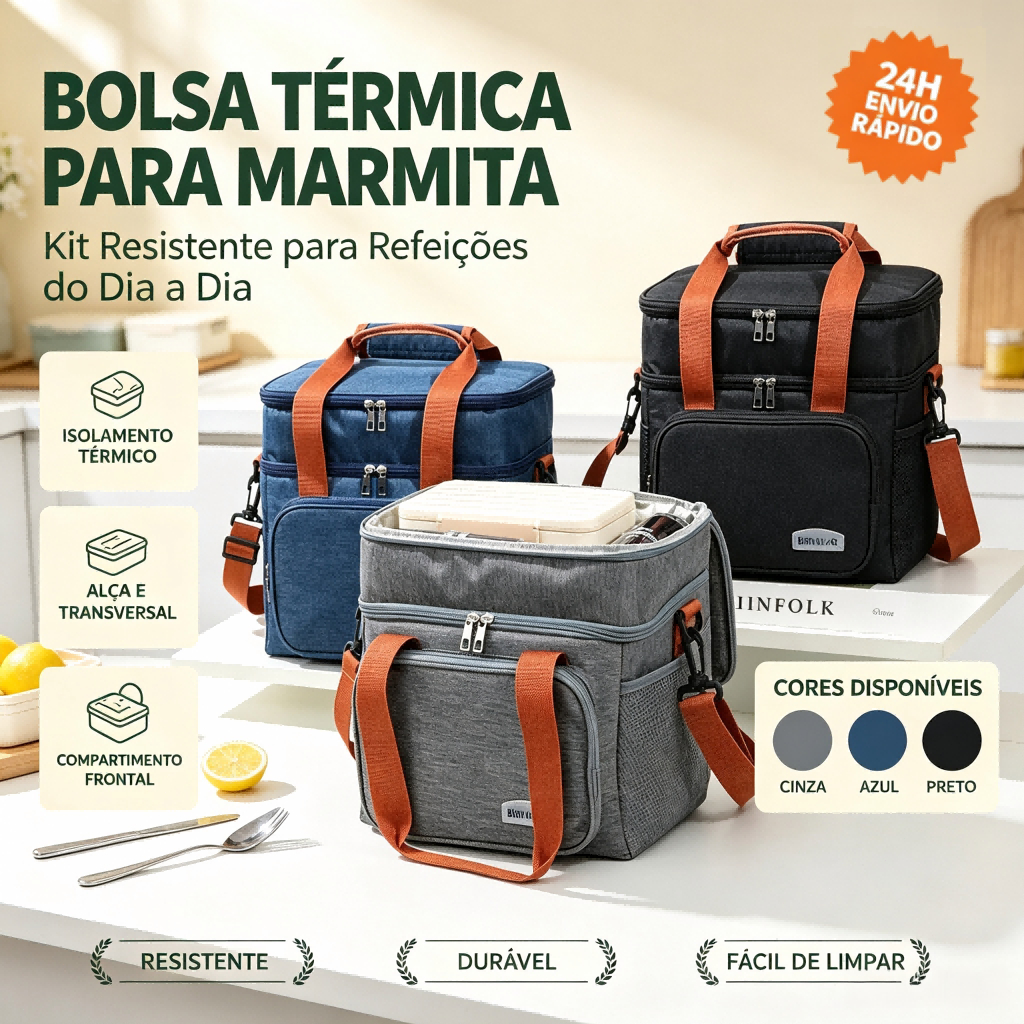 Bolsa Térmica para Marmita Isolante, Alça Transversal Removível, Mantém Comida Quente ou Fria para Trabalho e Faculdade