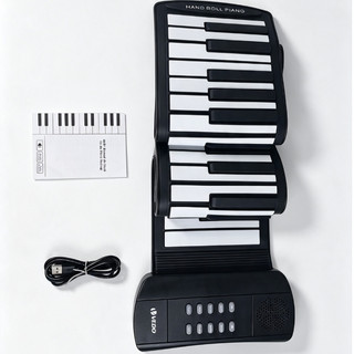 Piano de teclado com 61 teclas, teclado portátil de silicone, ideal para iniciantes, material seguro, entrada para fones
