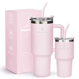 Kit com 2 copos térmicos de inox com tampa e canudo