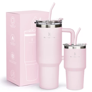 Kit com 2 copos térmicos de inox com tampa e canudo
