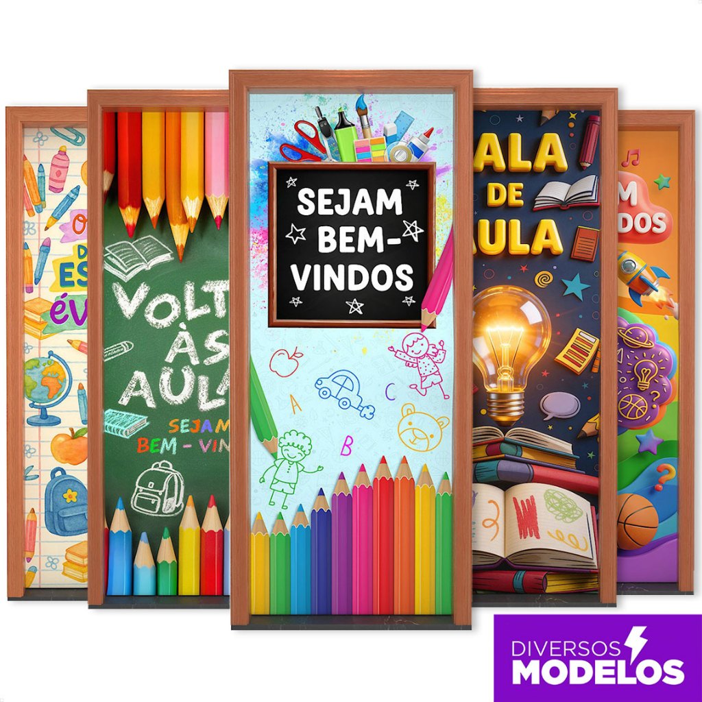 Capa De Porta Sala de Aula 0,80x2,10m Decoração Escolar Em Tecido Sublimado