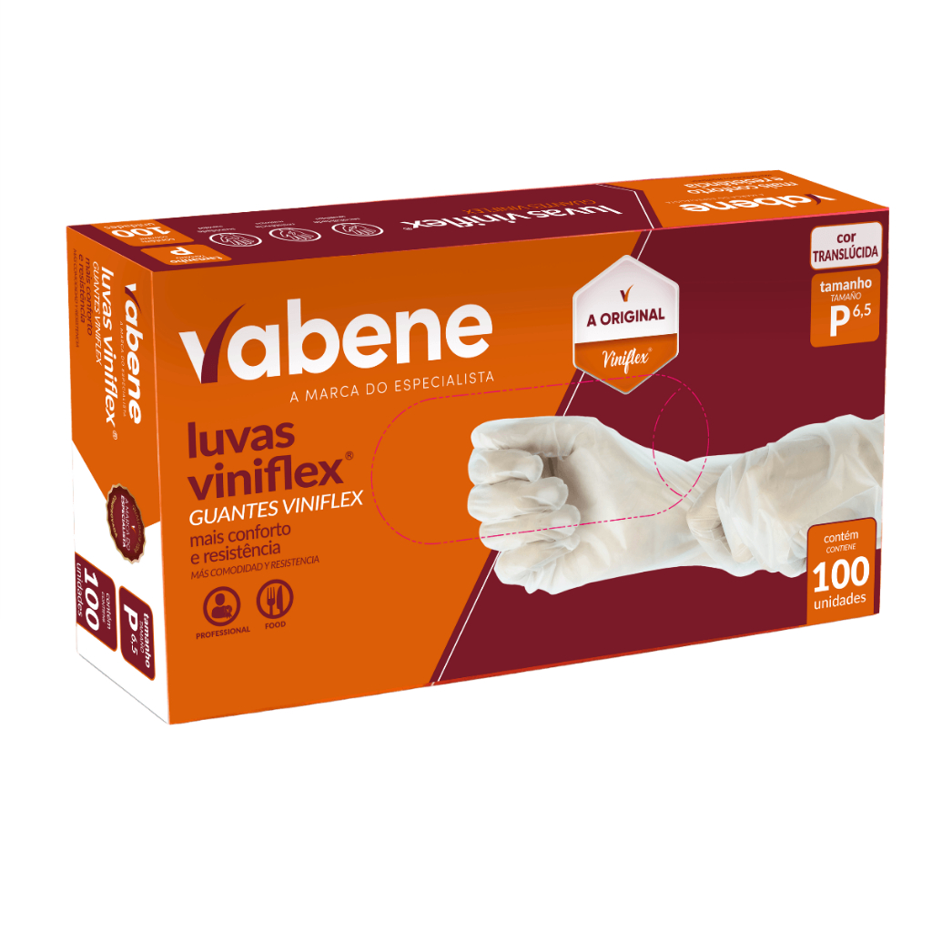 Luva Vabene Viniflex C/100 Unidades Rosa, Preta e Transparente Tamanhos P, M, G
