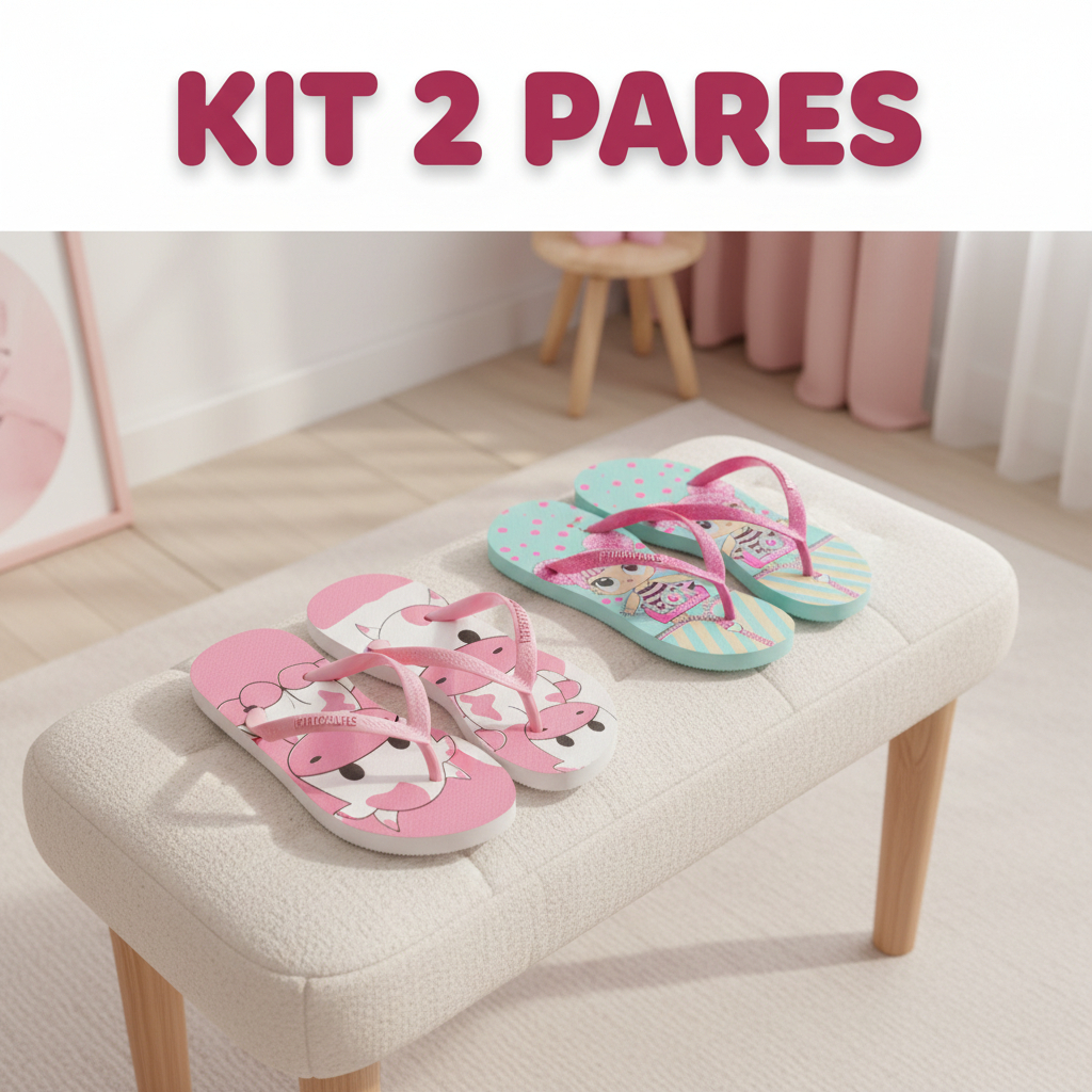 Kit Chinelo Infantil Feminino 2 Pares Borracha Antiderrapante Confortável Resistente para Meninas