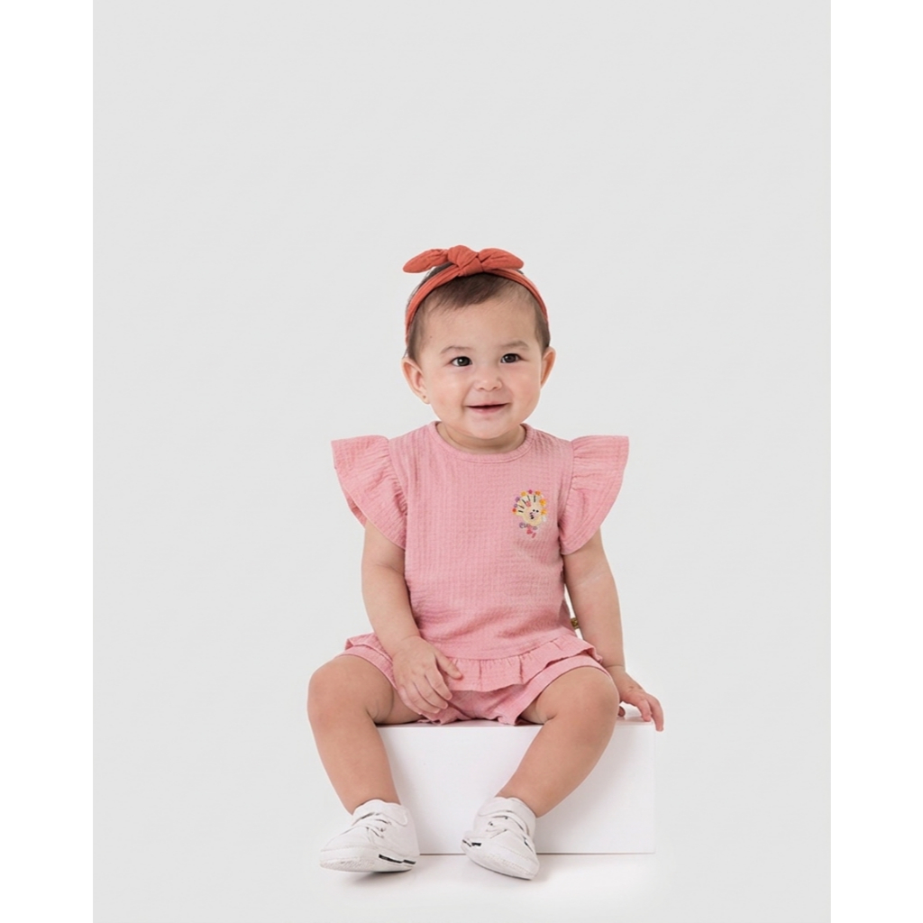 Conjunto Bebê Menina Blusa E Shorts Em Malha Texturizada Malwee Kids