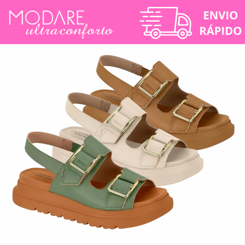 Sandália Papete Modare Feminina Flatform Fivelas Ultraconforto Confortável Leve Casual Moderno Original 7200.102