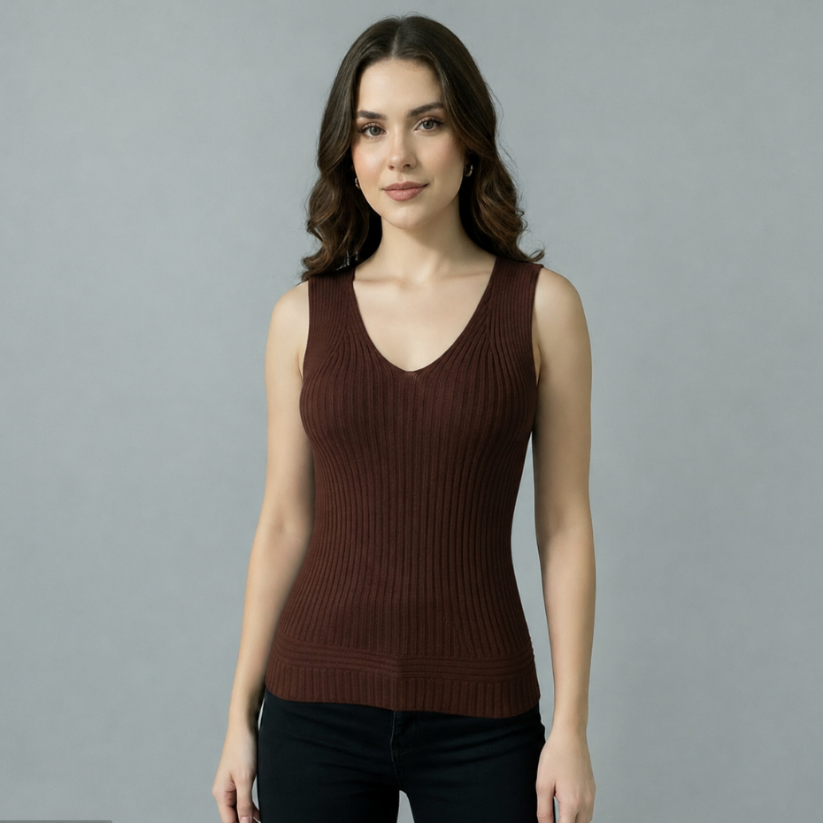 Regata Feminina Regatinha de Alcinha Tricot Verão Básica Canelada Decote V Tendencia Moda