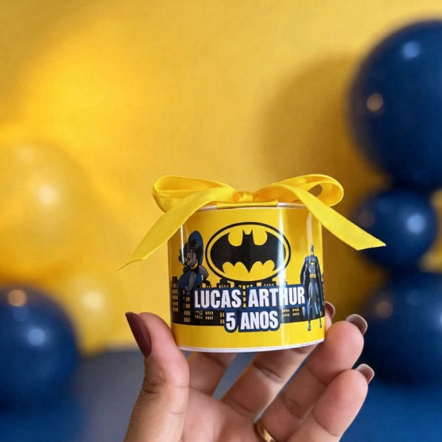Kit Tubo Lata Personalizada Lembrancinha Festa Infantil Batman Aniversario Lembranca 5x6