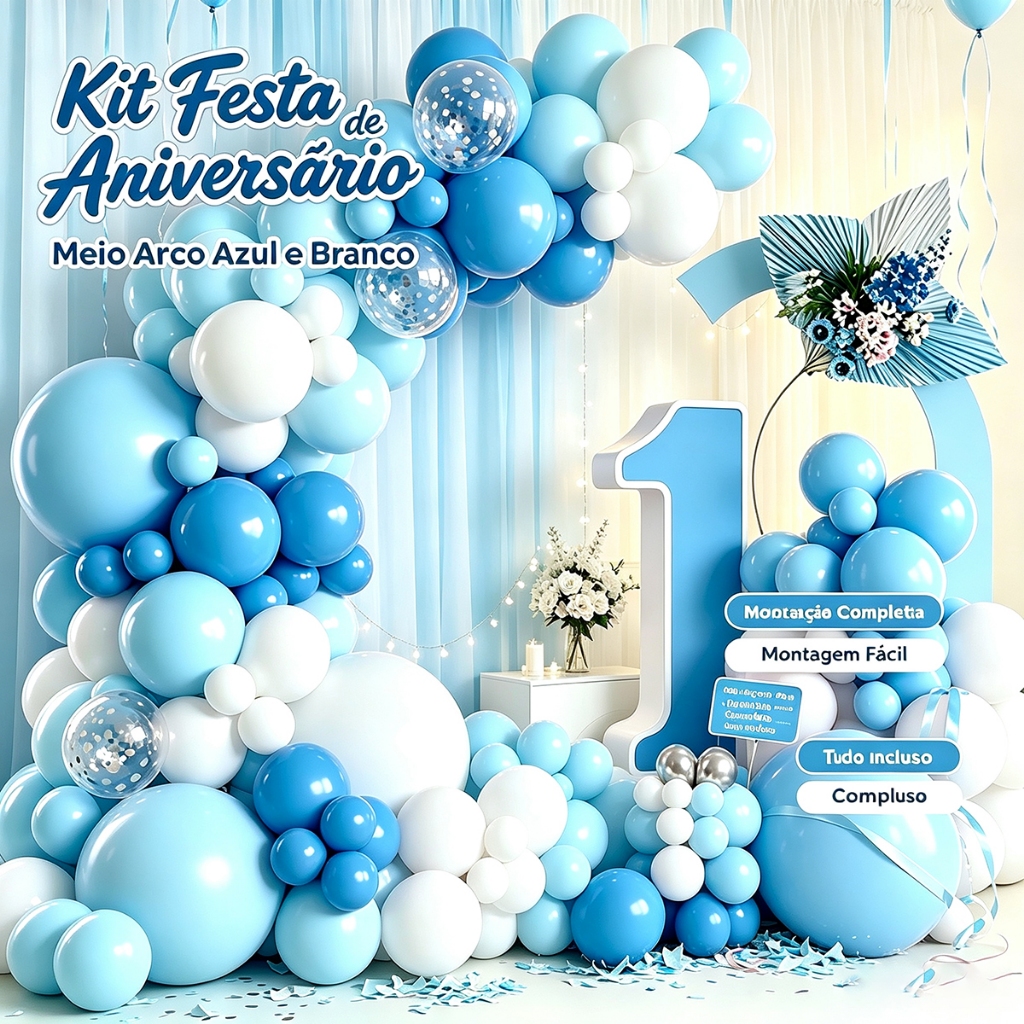 Balão Para Festas e Aniversários Kit 133 peças Balões 5" 10" 12" 18"Azul fosco