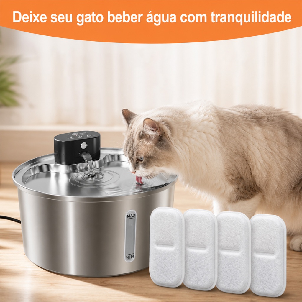 (Em estoque) Newpet 6 Peças De Filtração Tripla Pet Para Filtro De Fonte De Gato Forma aços inoxidáveis · foto 2