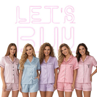 Pijama feminino curto conjunto cetim premium na cor Rose listrado, pijama modelo Americano.