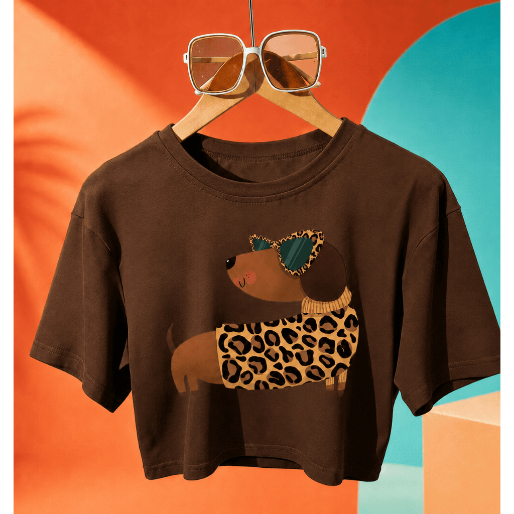 Cropped Feminino Oversized Estampa Cachorrinho Animal Print Onça Moda Casual T-Shirt Confortável Estilosa