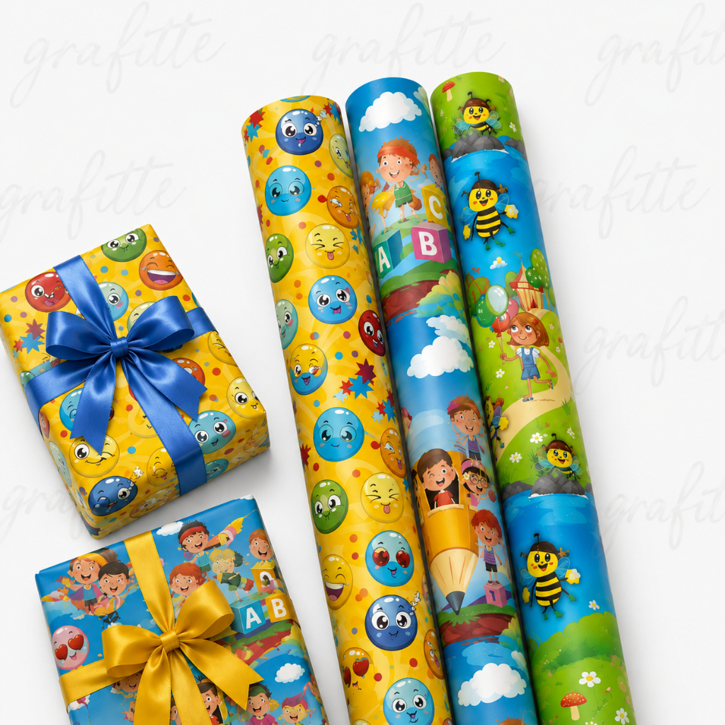 Bobina De Papel Para Embrulho De Presente INFANTIL UNISSEX- Escolha metragem na variação NATAL DIA DAS CRIANÇAS