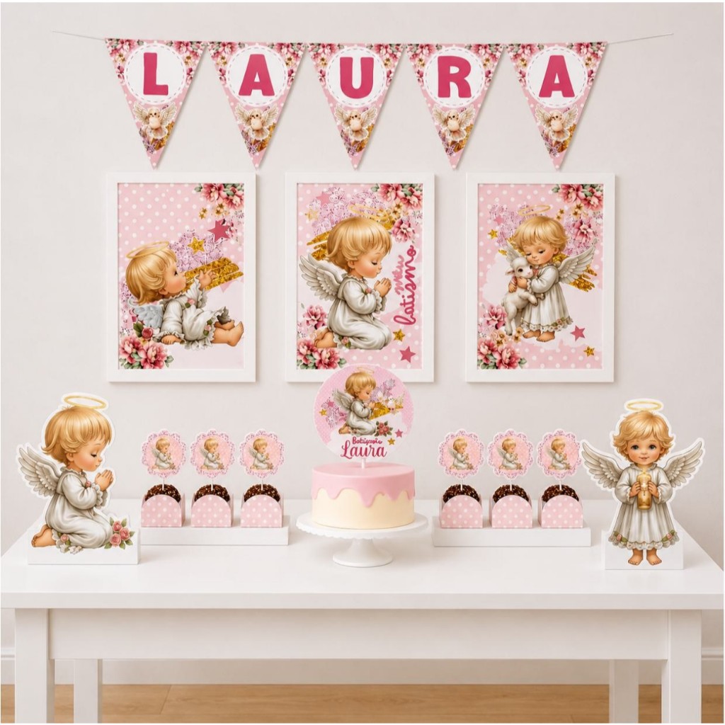 ENVIO RAPIDO - Kit Festa Batizado Menina Personalizado Só um Bolinho | Decoração festa Aniversário | Lembrancinha