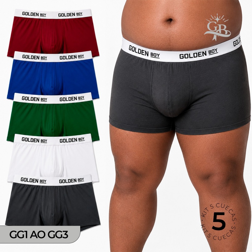 Kit 5 Cuecas Boxer Plus Size Microfibra Forro 100% Algodão Confortável Lisas e Estampadas Sortidas
