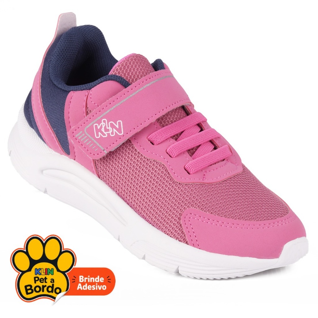 Tênis Infantil Klin Menina Casual Esportivo com Velcro e Elástico Super Confortável - Rosa