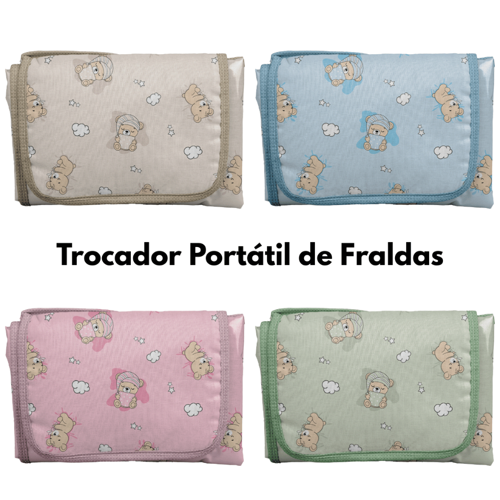 Trocador Portátil de Fraldas com Forro 43cm x 65cm  100% Algodão Bebe Maternidade Pixuxu