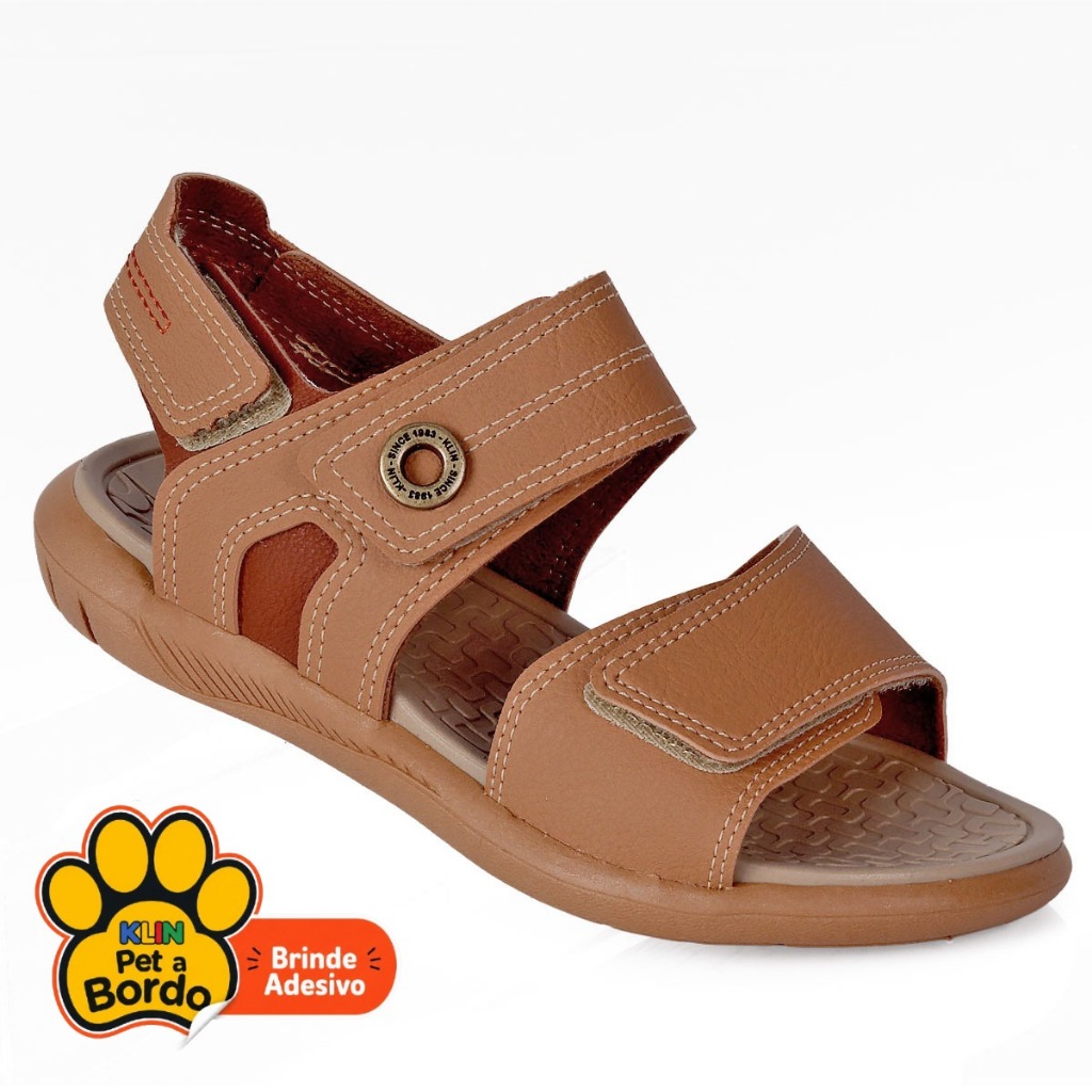 Sandália Papete Infantil Klin Menino Original Confortável Anatômica Velcro Caramelo Calce Fácil