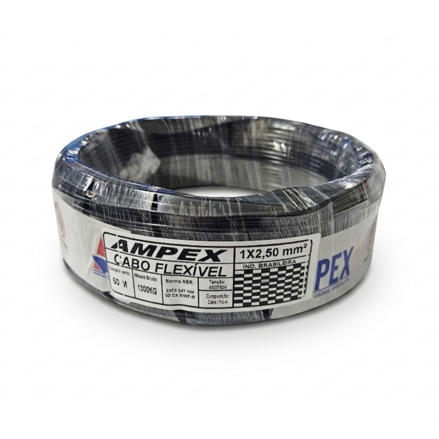 Fio Elétrico Cabo Flexível 2,5mm Rolo de 50 metros | Anti-chamas | Ampex