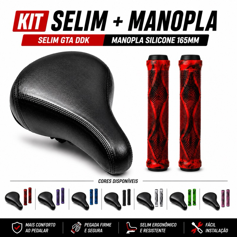 Selim GTA Modelo DDK + Manopla 165mm Confortável Freeride Modelo Castanha DH Grau Bicicicleta
