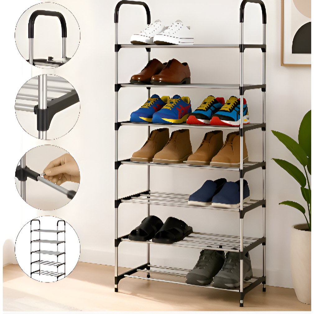 Sapateira Vertical Organizador Porta Sapatos 7 Prateleira Lavanderia Multiuso Aço Inox Casa Ap