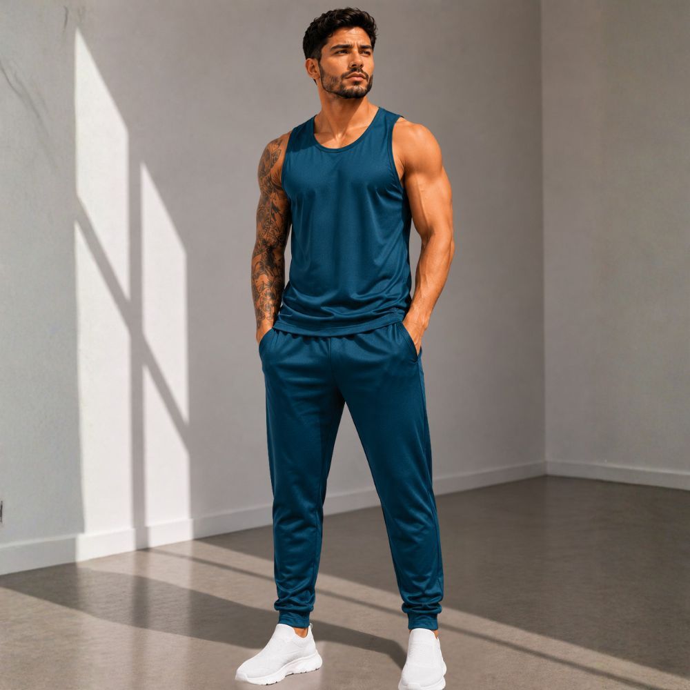 Conjunto Masculino Dry Fit Colmeia Regata + Calça Esportiva Academia Treino Fitness