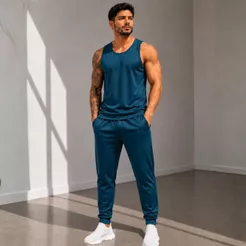 Conjunto Masculino Dry Fit Colmeia Regata + Calça Esportiva Academia Treino Fitness