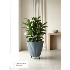 Vaso de Planta Canelado com Suporte de Pés - Design Moderno para Sala e Jardim - 28x26x18cm
