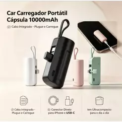 mini Power Bank Carregador 10000mAh Bateria Auxiliar Sem Fio para iPhone e Tipo-C 2em1 YC-01