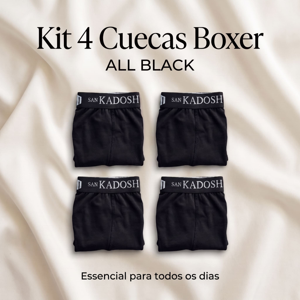 Kit 4 Cuecas Boxer Masculina Preta Microfibra | Cueca Confortável com Elástico Macio | Cueca Boxer Premium