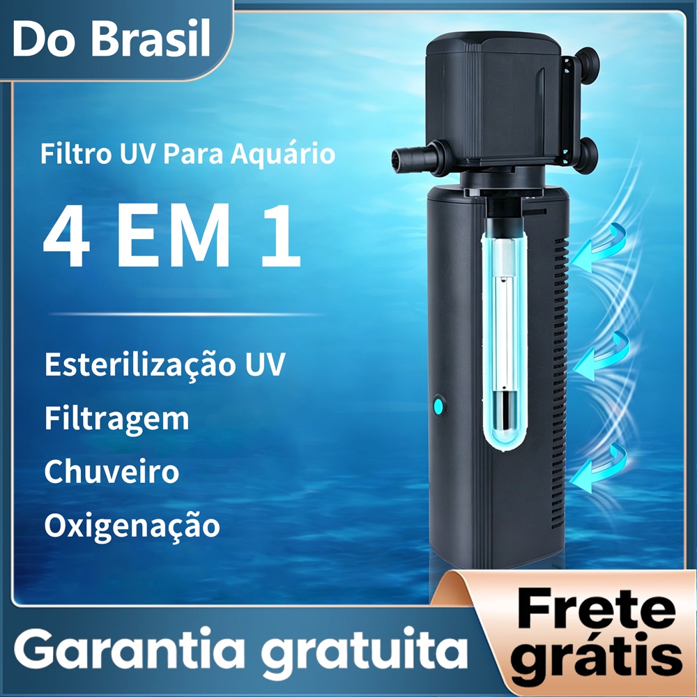Filtro Interno UV Para Aquário NewPet Anti Água Verde Esterilizador Com Timer Água Doce e Salgada