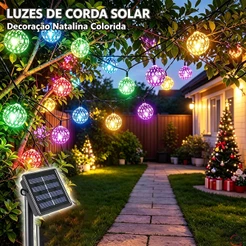Pisca Pisca Solar Cordão Luz Bola Led Colorida 5M Para Decoração Externa Natal Casa Jardim Fim De Ano