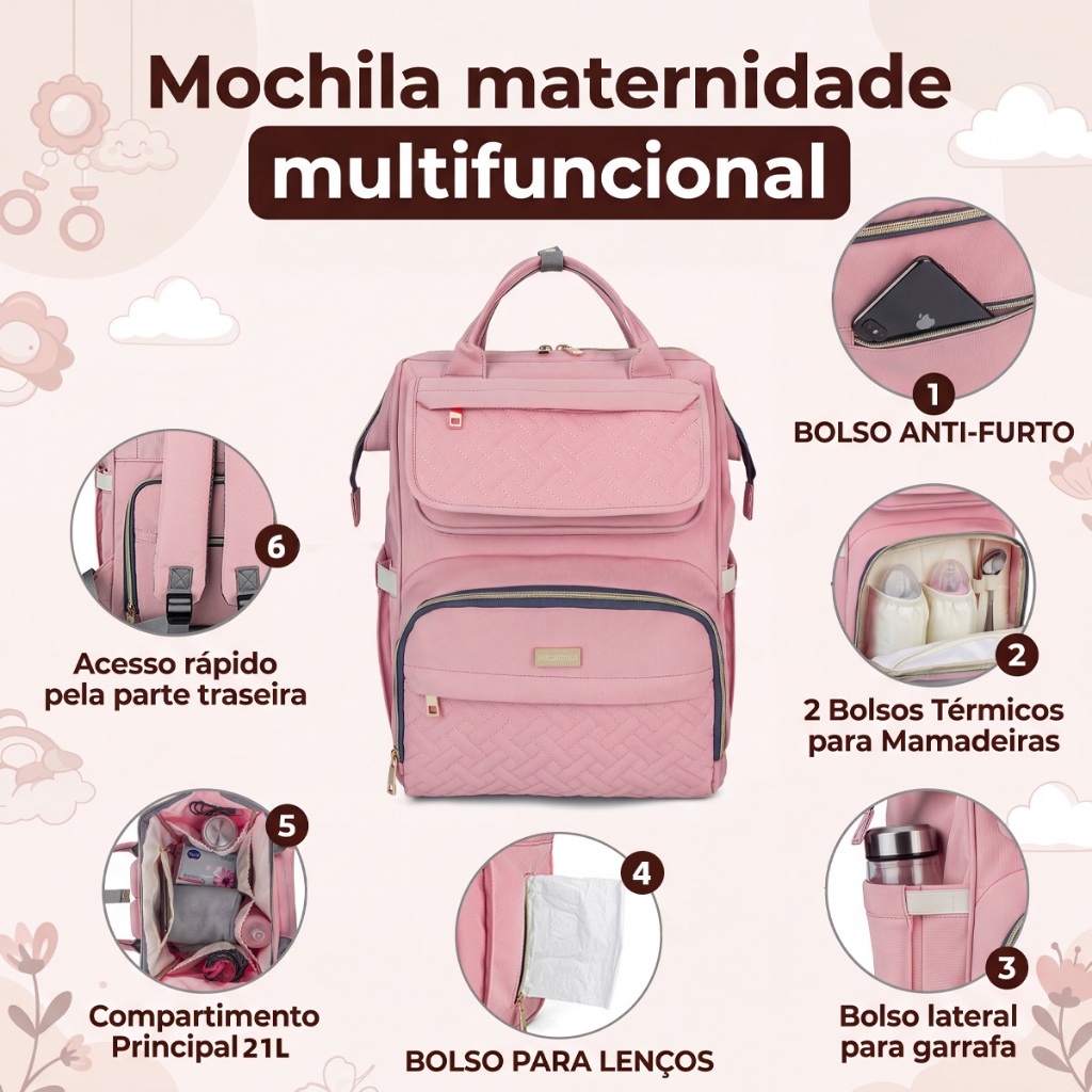 Mochila Maternidade Lequeen Térmica Bebê Passeio Viagem · foto 2