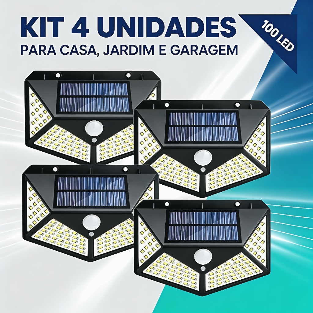 4 Pcs Luzes Solares Multifuncionais Impermeáveis 100 Luzes De Parede De Garagem LED Bateria