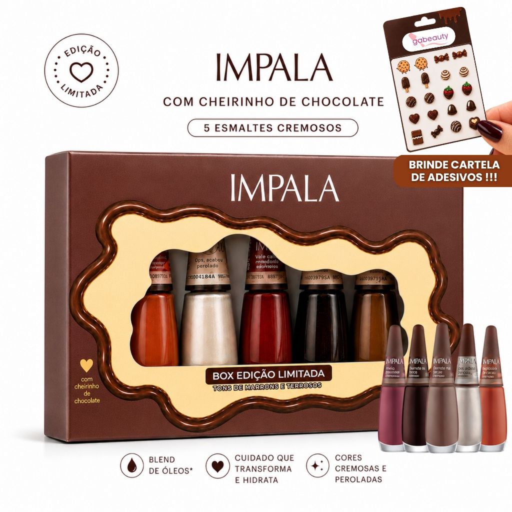Kit 5 Esmaltes Impala Cacau Show Lançamento Cores Marrons Terrosos Box