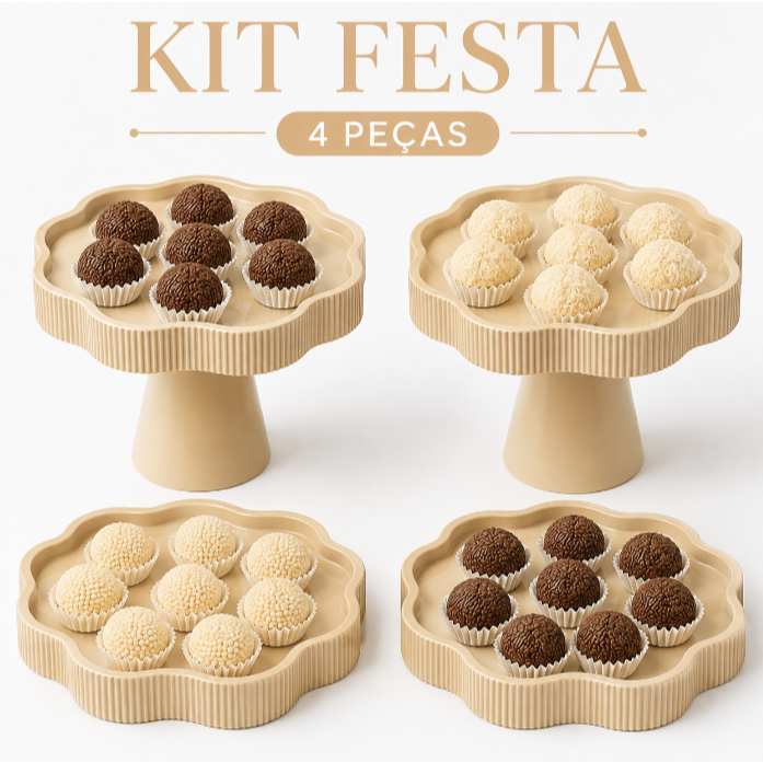 KIT FESTA MESA COM 2 PORTA DOCE FLOR + 2 BANDEJA FLOR PARA DECORAÇÃO - VARIAS CORES