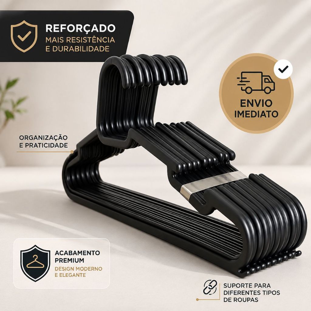 Imagem Cabide Adulto Preto Kit 100 - 80 - 60 - 50 -30 - 20 - 10  - Direto da Fábrica
