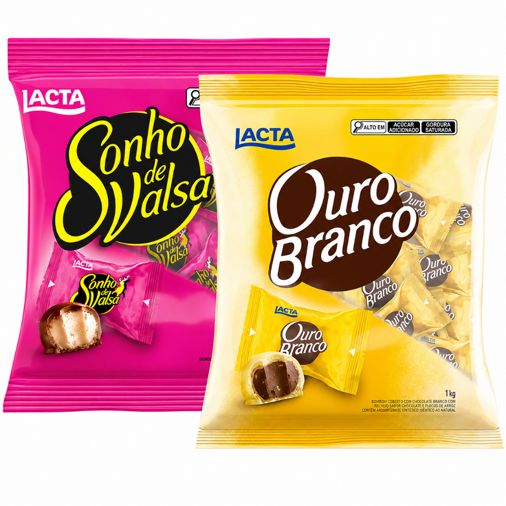 Kit 2 Pacotes Bombons Lacta Ouro Branco e Sonho de Valsa 1kg Cada