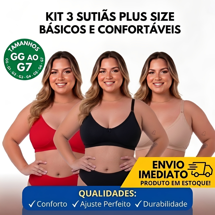 Sutiã Plus Size Simples Feminino Alta Sustentação Sem Bojo Reforçado - Sutiã Plus