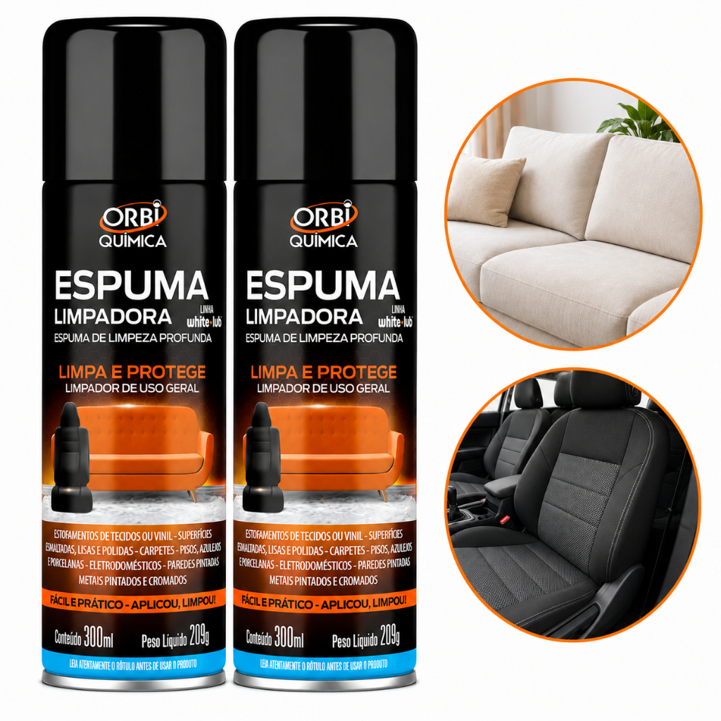 Kit 2 Limpa Espuma Orbi 300ml Multiuso Limpeza Para Sofá Banco de Carro Tapetes Estofados Tênis