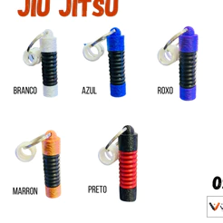 Chaveiro Jiu Jitsu Porta Grau Removível - Textura de Tecido 5.5 Cm C/ 13 arruelas (4 Graus Brancos) Presente Tatame