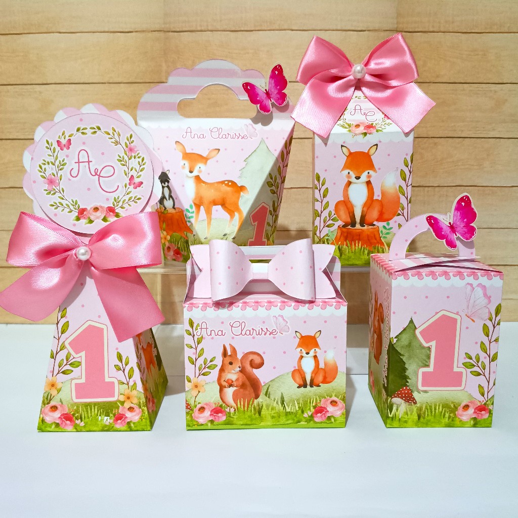 Kit Festa Bosque Encantado Rosa  - Caixinhas personalizadas Lembrancinhas para festa Aniversário Personalizados