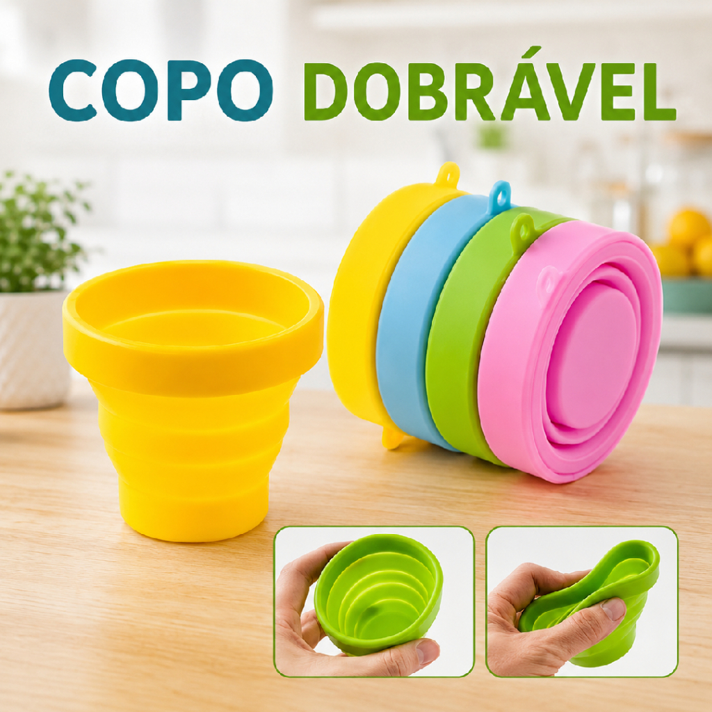 Copo Retrátil de Silicone 150ml com Tampa Dobrável Portátil para Viagem