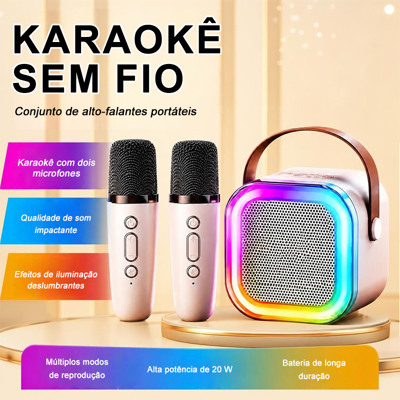 Caixa de Som Bluetooth K12 com Microfone Sem Fio | Mini Karaokê Portátil LED RGB Som HiFi