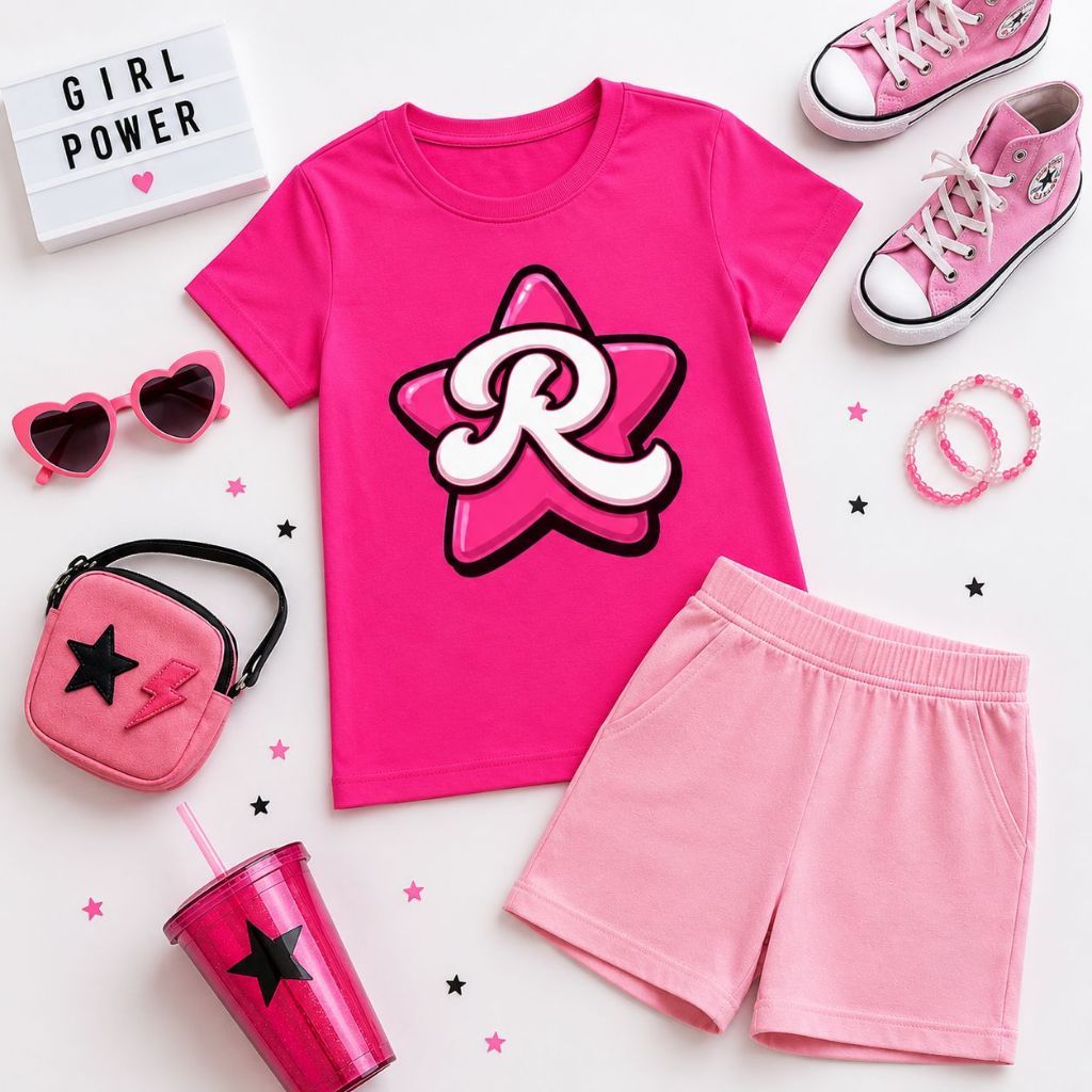 Conjunto Infantil Feminino Menina Camiseta Branca e Short Rosa Moda Infantil Verão Estiloso  Algodão Tamanho 04 ao 16