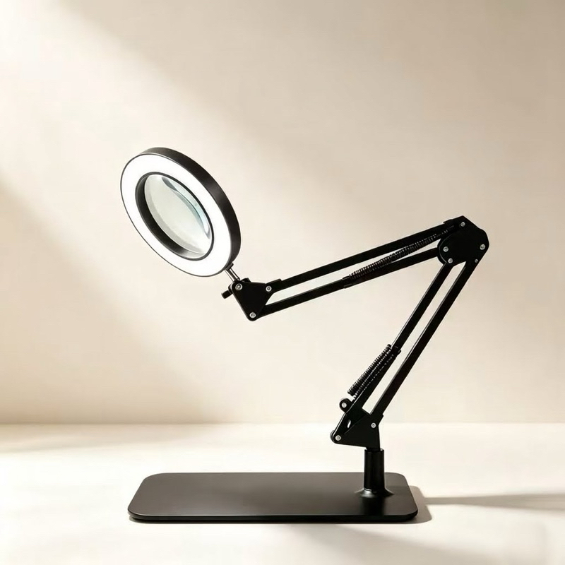 Luminária De Mesa Com Lupa De Aumento E Led Ring Light Articulada Profissional Estética Manicure Eletrônica